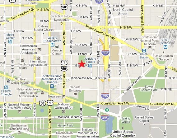 road map from Union Station to 12th St NW and K St NW to the Capitol and Mall